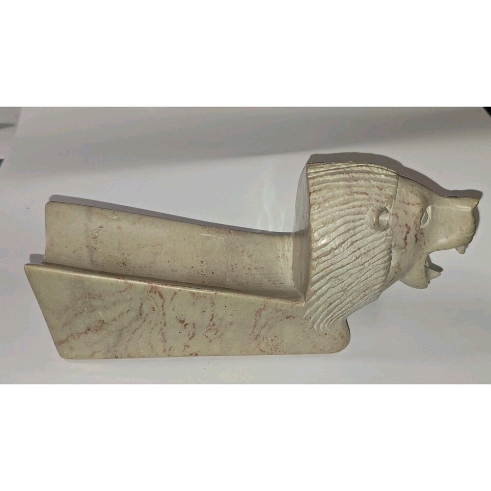 Signed John Tabule Abuya Ogao Hand Carved Kisii Soapstone Lion Desk Organizer